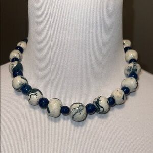 Vintage Sterling Blue and White Beaded Necklace